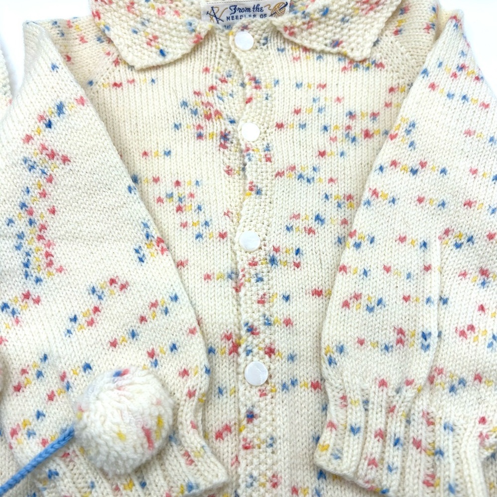Cream Knit Baby Cardigan and Bonnet Set - Picture 4 of 9